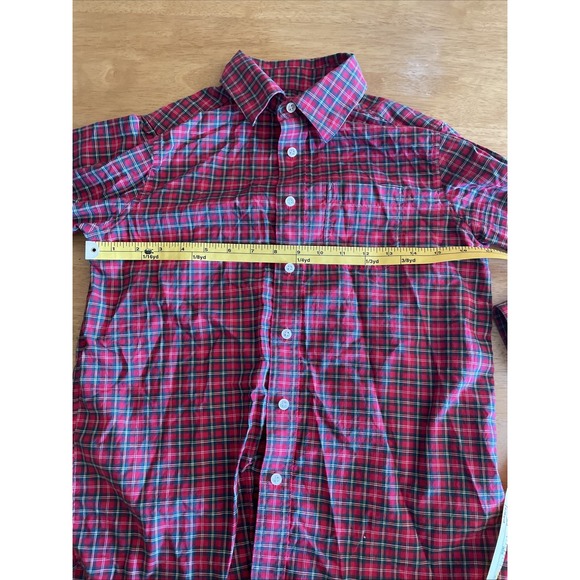 Lands End Kids Size Medium 10-12 Boys Christmas Button Down Shirt Red Plaid - Picture 6 of 9